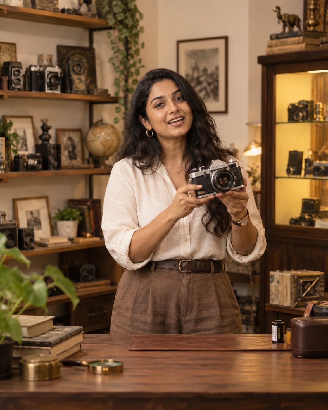 A seller showing a camera